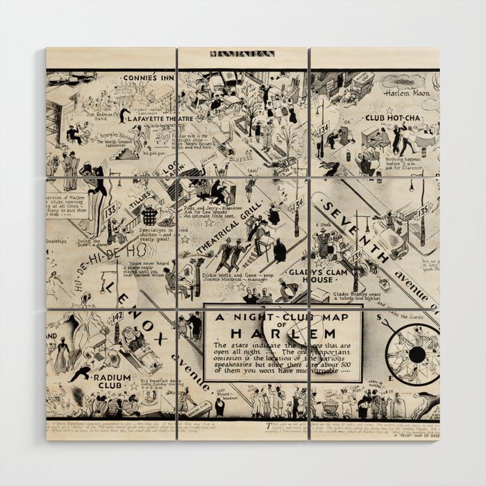1932 Night-Club Map of Harlem, NY Centerfold from Manhattan Weekly by Elmer Simms Campbell Wood Wall Art Gallery Image 1