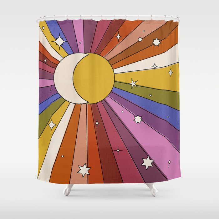 The Sun and the Moon - retro abstract Shower Curtain Gallery Image 1