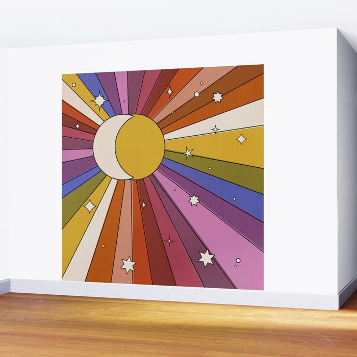 The Sun and the Moon - retro abstract Wall Mural Gallery Image 2
