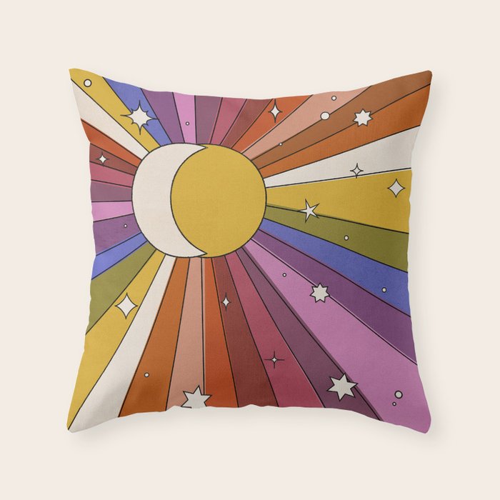 The Sun and the Moon - retro abstract Throw Pillow Gallery Image 6
