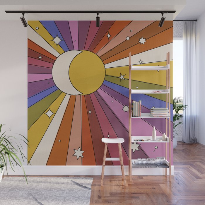 The Sun and the Moon - retro abstract Wall Mural Gallery Image 1