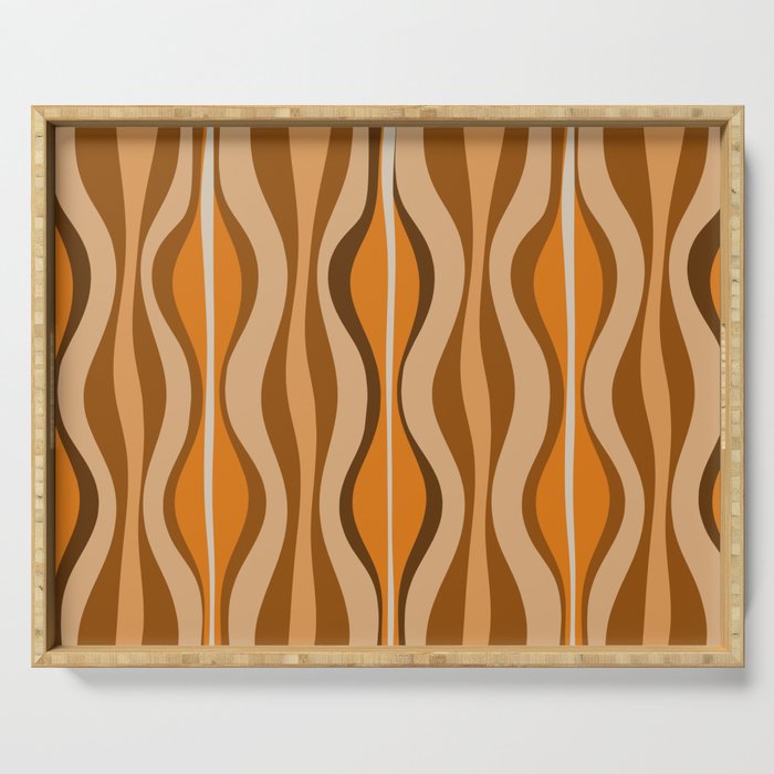 Hourglass Abstract Mid-century Modern Pattern in 70s Brown Orange Beige Serving Tray Gallery Image 1