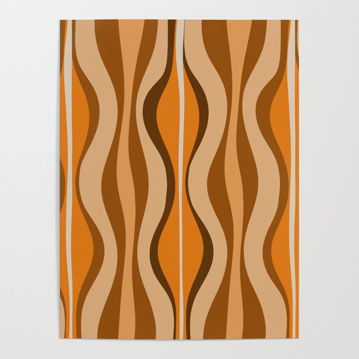 Hourglass Abstract Mid-century Modern Pattern in 70s Brown Orange Beige Poster Gallery Image 4