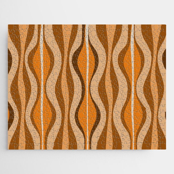 Hourglass Abstract Mid-century Modern Pattern in 70s Brown Orange Beige Jigsaw Puzzle Gallery Image 1