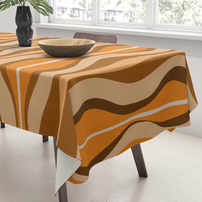Hourglass Abstract Mid-century Modern Pattern in 70s Brown Orange Beige Tablecloth Gallery Image 3