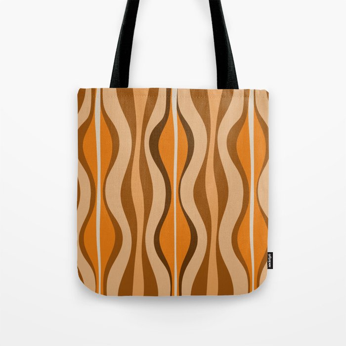 Hourglass Abstract Mid-century Modern Pattern in 70s Brown Orange Beige Tote Bag Gallery Image 1