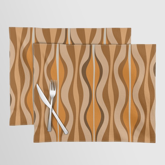 Hourglass Abstract Mid-century Modern Pattern in 70s Brown Orange Beige Placemat Gallery Image 1
