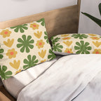 Scandi Floral Grid Retro Pattern Cream Orange Green Ochre Pillow Sham Gallery Image 2