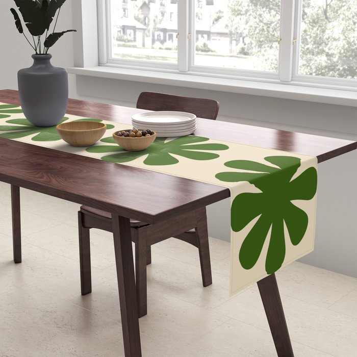 Scandi Floral Grid Retro Pattern Cream Orange Green Ochre Table Runner Gallery Image 2