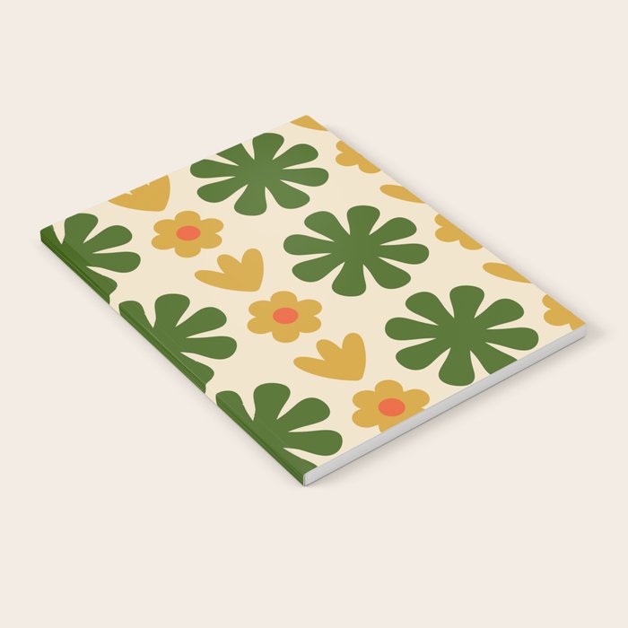 Scandi Floral Grid Retro Pattern Cream Orange Green Ochre Notebook Gallery Image 2