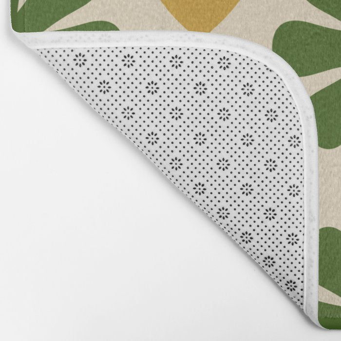 Scandi Floral Grid Retro Pattern Cream Orange Green Ochre Bath Mat Gallery Image 2