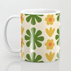 Scandi Floral Grid Retro Pattern Cream Orange Green Ochre Coffee Mug Gallery Image 3