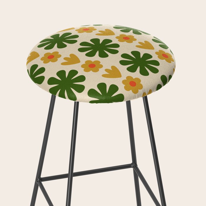 Scandi Floral Grid Retro Pattern Cream Orange Green Ochre Stool Gallery Image 2