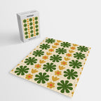 Scandi Floral Grid Retro Pattern Cream Orange Green Ochre Jigsaw Puzzle Gallery Image 2