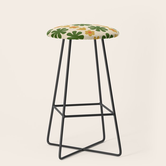 Scandi Floral Grid Retro Pattern Cream Orange Green Ochre Stool Gallery Image 1