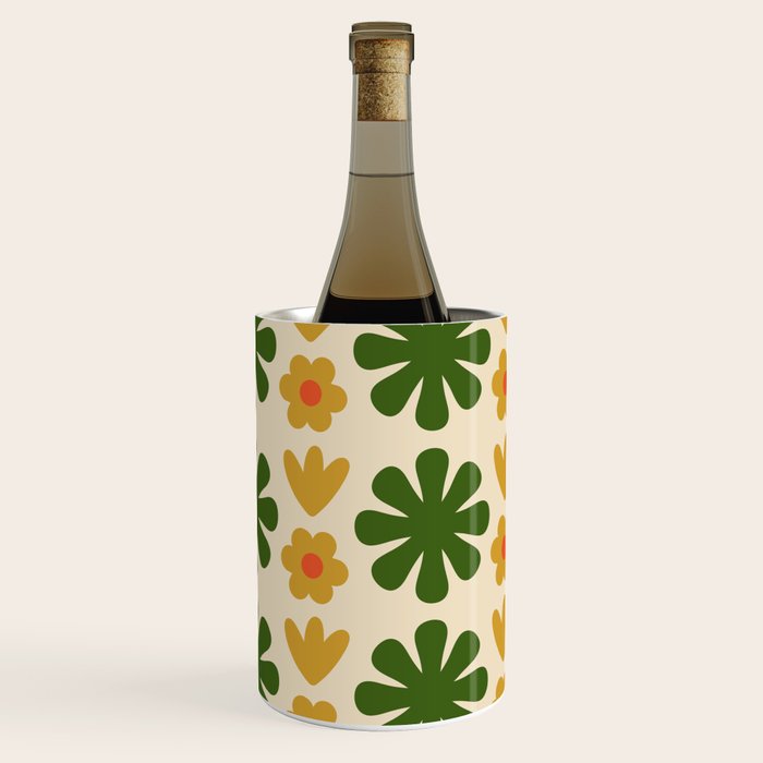 Scandi Floral Grid Retro Pattern Cream Orange Green Ochre Wine Chiller Gallery Image 3