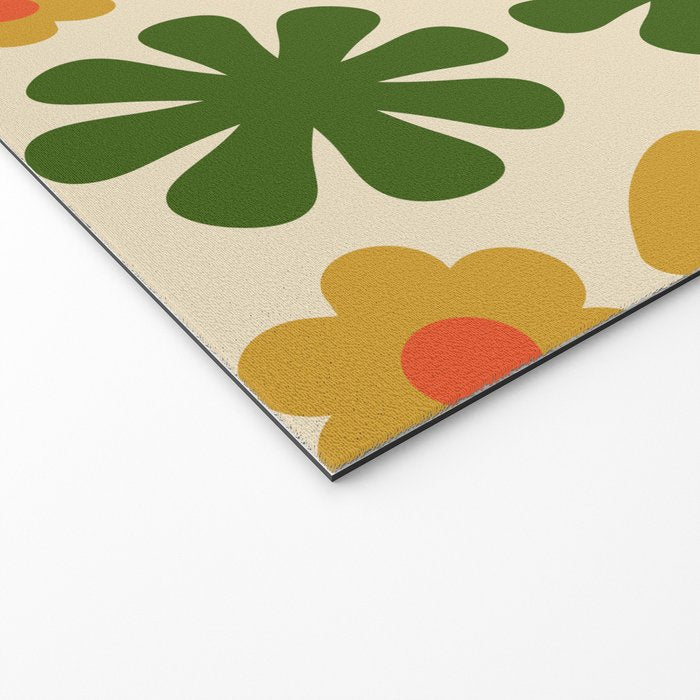 Scandi Floral Grid Retro Pattern Cream Orange Green Ochre Welcome Mat Gallery Image 2