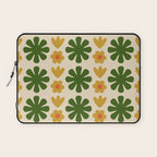 Scandi Floral Grid Retro Pattern Cream Orange Green Ochre Laptop Sleeve Gallery Image 1