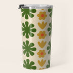Scandi Floral Grid Retro Pattern Cream Orange Green Ochre Travel Mug Gallery Image 3