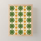 Scandi Floral Grid Retro Pattern Cream Orange Green Ochre Mini Art Print Gallery Image 1