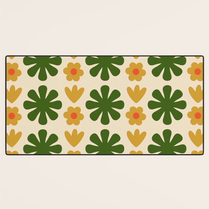 Scandi Floral Grid Retro Pattern Cream Orange Green Ochre Desk Mat Gallery Image 3