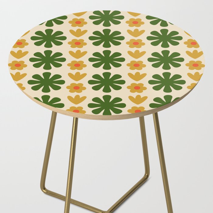 Scandi Floral Grid Retro Pattern Cream Orange Green Ochre Side Table Gallery Image 2