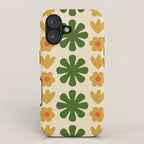 Scandi Floral Grid Retro Pattern Cream Orange Green Ochre iPhone Case Gallery Image 1