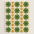 Scandi Floral Grid Retro Pattern Cream Orange Green Ochre Jigsaw Puzzle Gallery Image 1