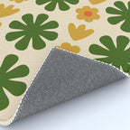 Scandi Floral Grid Retro Pattern Cream Orange Green Ochre Rug Gallery Image 4
