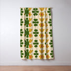 Scandi Floral Grid Retro Pattern Cream Orange Green Ochre Window Curtain Gallery Image 3