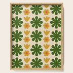 Scandi Floral Grid Retro Pattern Cream Orange Green Ochre Serving Tray Gallery Image 1