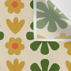 Scandi Floral Grid Retro Pattern Cream Orange Green Ochre Wall Tapestry Gallery Image 3