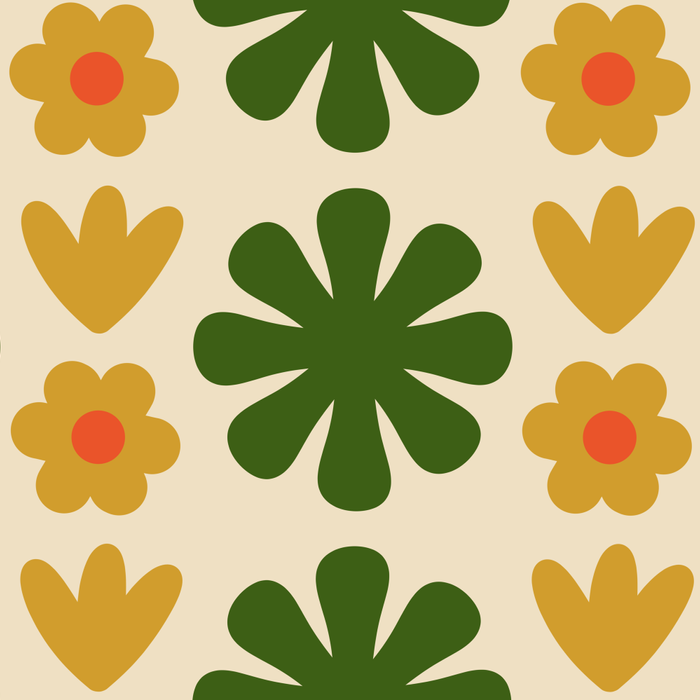 Scandi Floral Grid Retro Pattern Cream Orange Green Ochre Coffee Mug Gallery Image 2