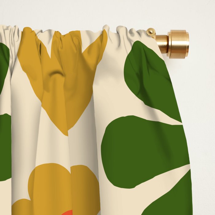 Scandi Floral Grid Retro Pattern Cream Orange Green Ochre Window Curtain Gallery Image 2