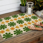 Scandi Floral Grid Retro Pattern Cream Orange Green Ochre Outdoor Rug Gallery Image 2