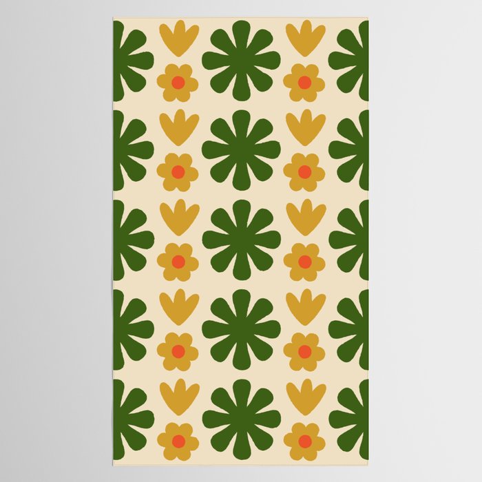 Scandi Floral Grid Retro Pattern Cream Orange Green Ochre Tablecloth Gallery Image 2