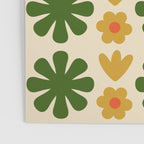 Scandi Floral Grid Retro Pattern Cream Orange Green Ochre Poster Gallery Image 3
