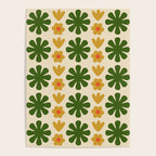 Scandi Floral Grid Retro Pattern Cream Orange Green Ochre Poster Gallery Image 4