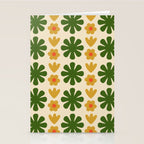 Scandi Floral Grid Retro Pattern Cream Orange Green Ochre Stationery Card Gallery Image 2