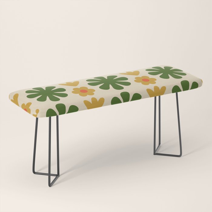 Scandi Floral Grid Retro Pattern Cream Orange Green Ochre Bench Gallery Image 1