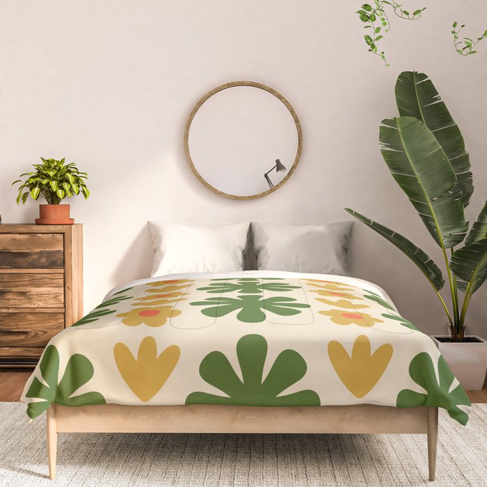 Scandi Floral Grid Retro Pattern Cream Orange Green Ochre Comforter Gallery Image 3