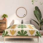 Scandi Floral Grid Retro Pattern Cream Orange Green Ochre Comforter Gallery Image 3