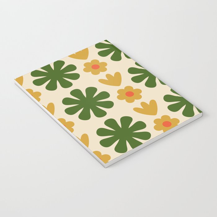 Scandi Floral Grid Retro Pattern Cream Orange Green Ochre Notebook Gallery Image 3