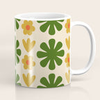 Scandi Floral Grid Retro Pattern Cream Orange Green Ochre Coffee Mug Gallery Image 1
