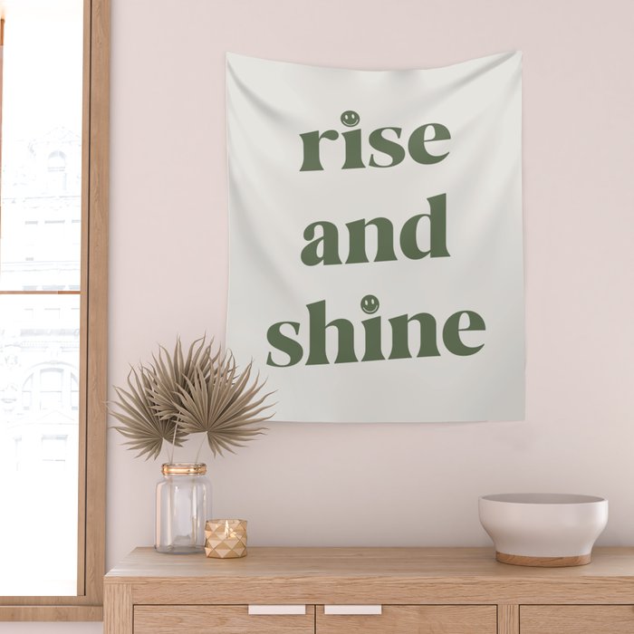 Rise And Shine Muted Green On Cream Wall Tapestry Gallery Image 2