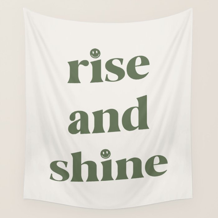 Rise And Shine Muted Green On Cream Wall Tapestry Gallery Image 1