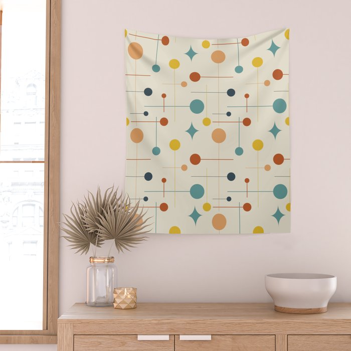 Mid Century Modern Atomic Abstract Pattern 9 Wall Tapestry Gallery Image 2