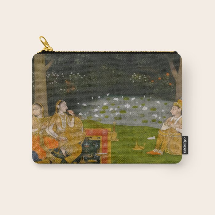 Princely ascetic in the forest visited by ladies c. 1760 Gum tempera and gold on paper Indian Miniature Painting  Carry All Pouch Gallery Image 1