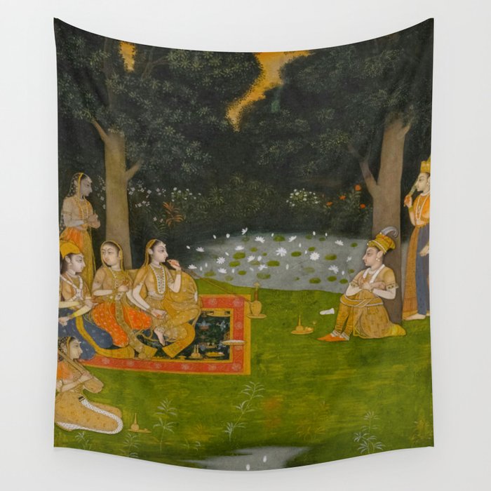 Princely ascetic in the forest visited by ladies c. 1760 Gum tempera and gold on paper Indian Miniature Painting  Wall Tapestry Gallery Image 4