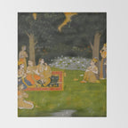 Princely ascetic in the forest visited by ladies c. 1760 Gum tempera and gold on paper Indian Miniature Painting  Throw Blanket Gallery Image 2